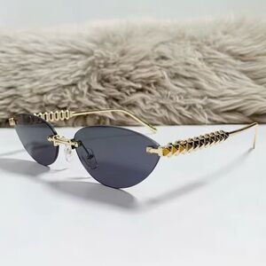 Trendy Rimless Cat Eye Metal Gold and Black Women's Sunglasses